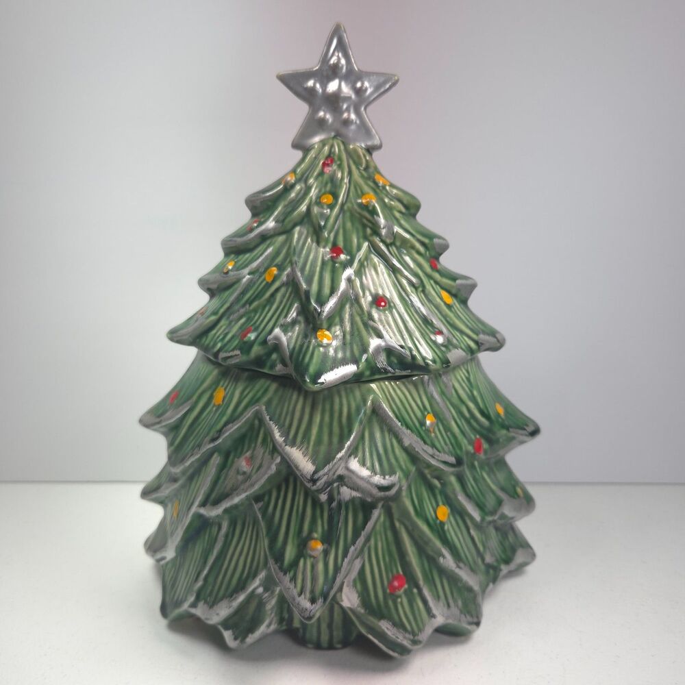 Vintage McCoy Green Christmas Tree Cookie Jar Silver Star 1959 USA EXCELLENT